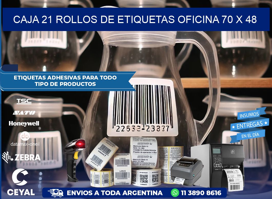 CAJA 21 ROLLOS DE ETIQUETAS OFICINA 70 x 48