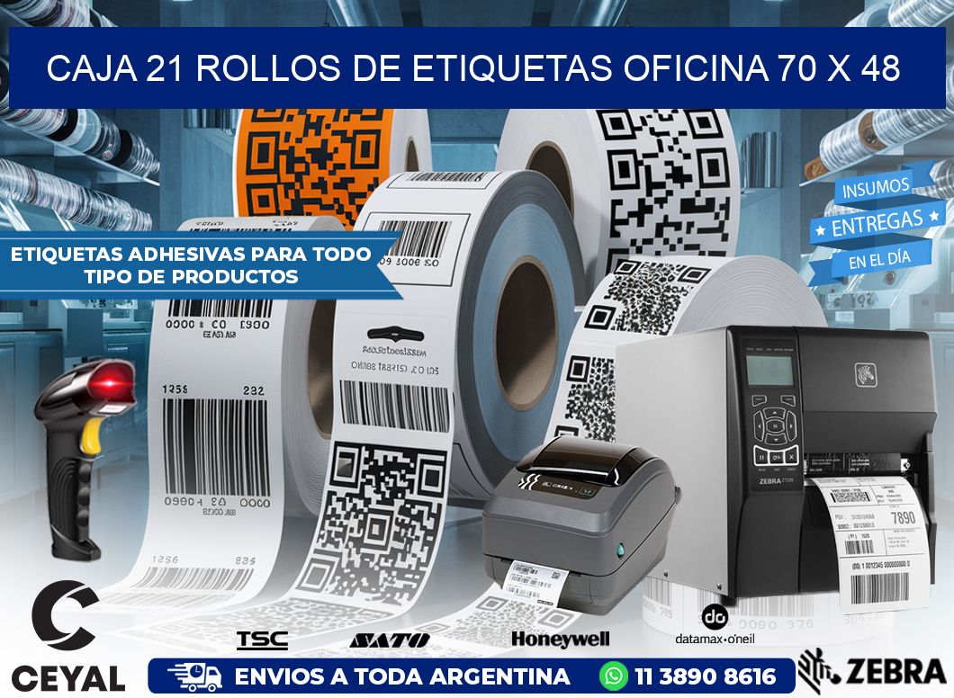 CAJA 21 ROLLOS DE ETIQUETAS OFICINA 70 x 48