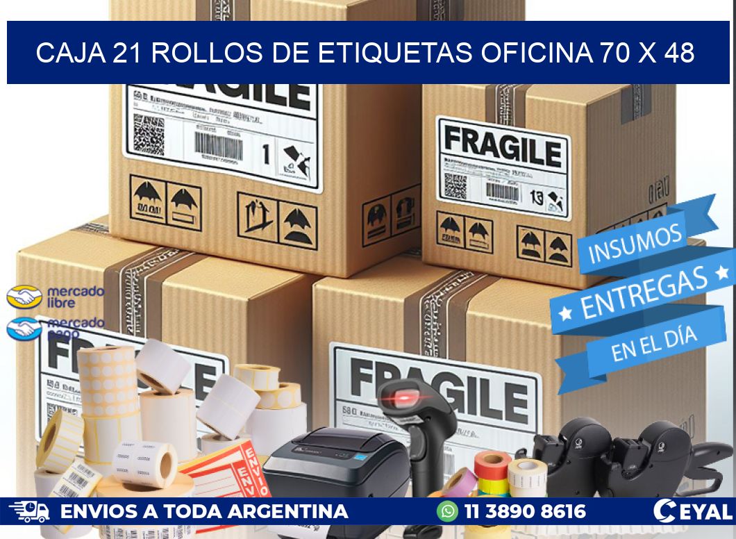 CAJA 21 ROLLOS DE ETIQUETAS OFICINA 70 x 48