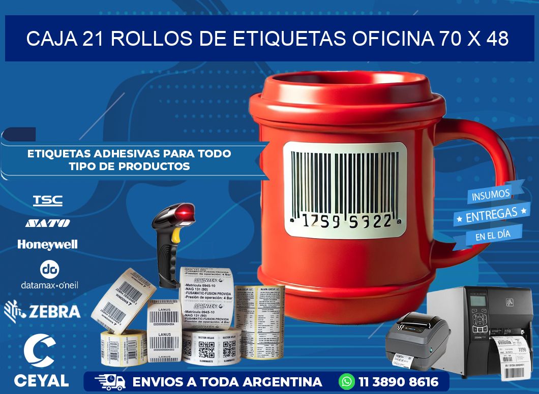 CAJA 21 ROLLOS DE ETIQUETAS OFICINA 70 x 48