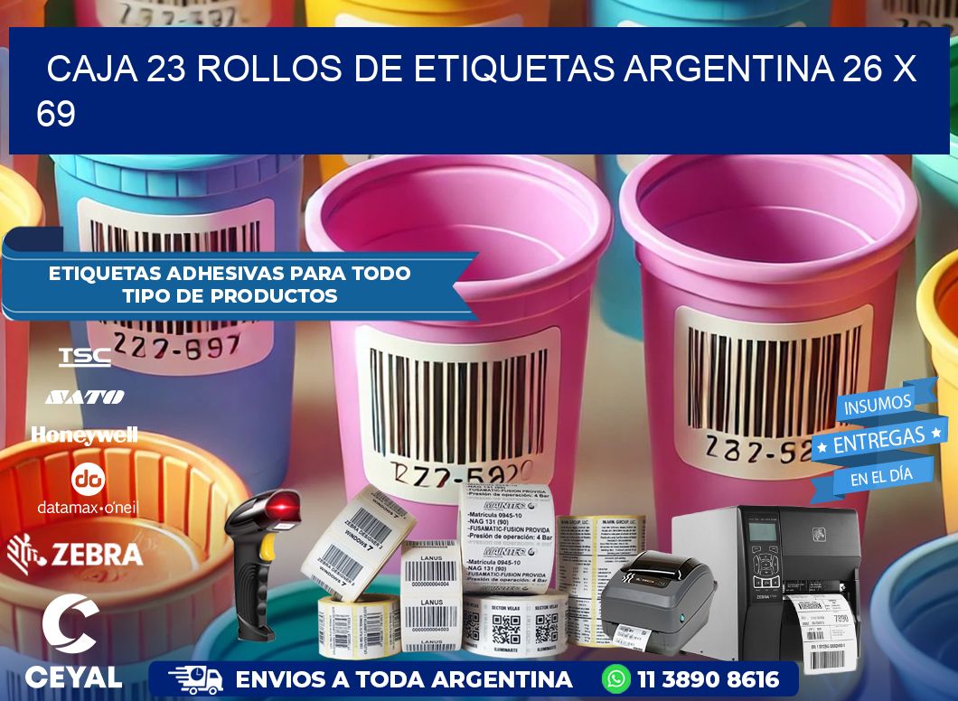 CAJA 23 ROLLOS DE ETIQUETAS ARGENTINA 26 x 69