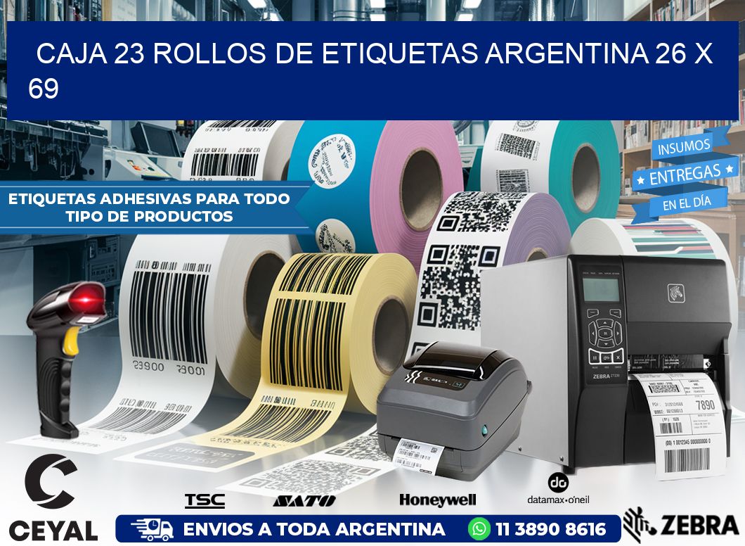 CAJA 23 ROLLOS DE ETIQUETAS ARGENTINA 26 x 69