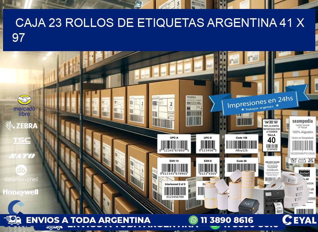 CAJA 23 ROLLOS DE ETIQUETAS ARGENTINA 41 x 97