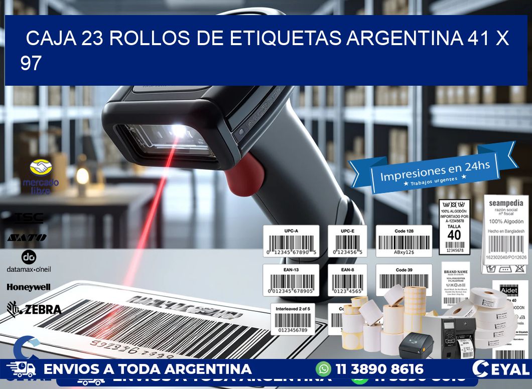 CAJA 23 ROLLOS DE ETIQUETAS ARGENTINA 41 x 97