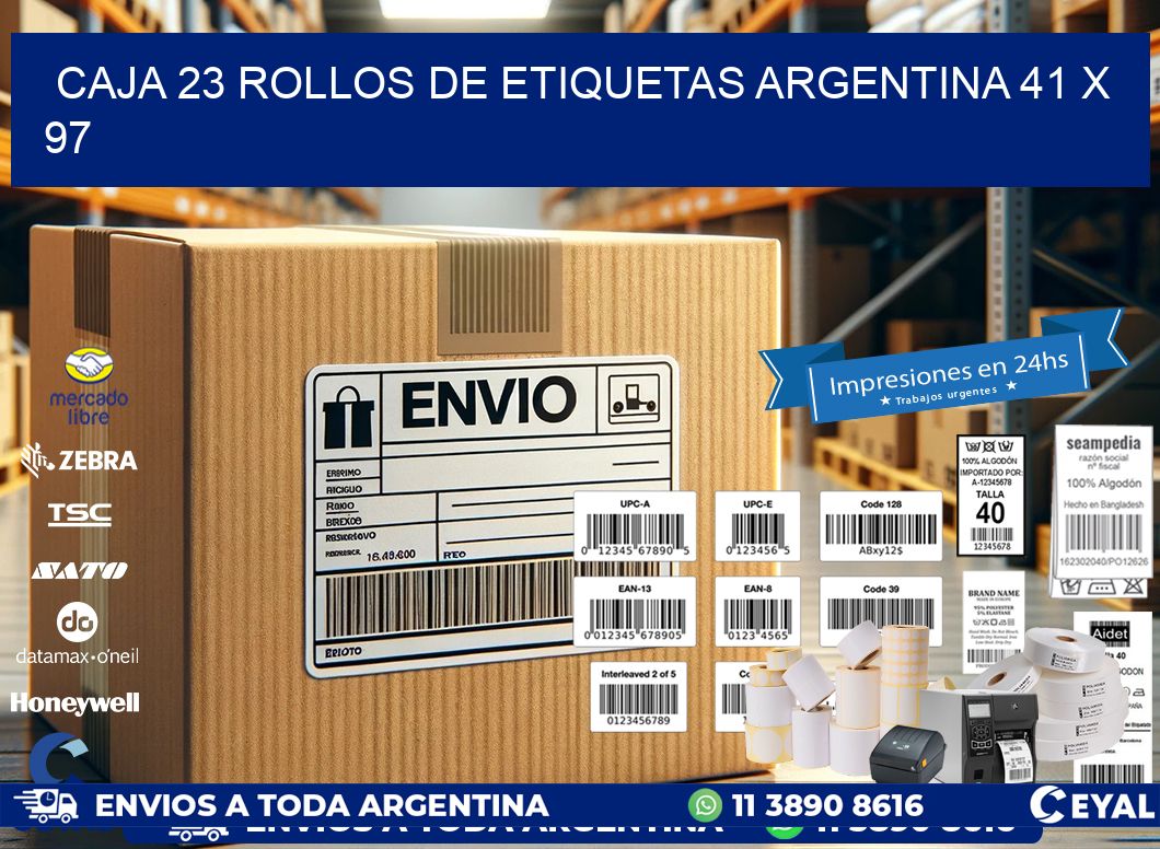 CAJA 23 ROLLOS DE ETIQUETAS ARGENTINA 41 x 97