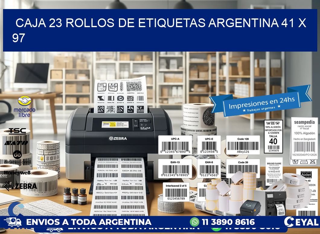 CAJA 23 ROLLOS DE ETIQUETAS ARGENTINA 41 x 97
