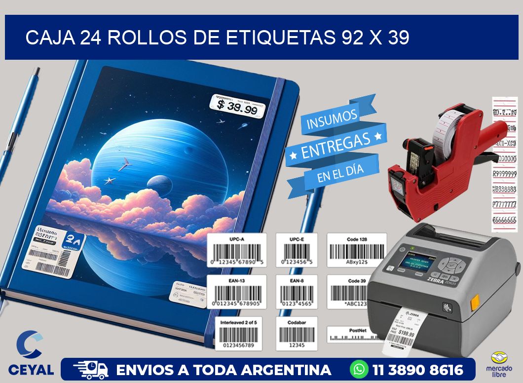 CAJA 24 ROLLOS DE ETIQUETAS 92 x 39