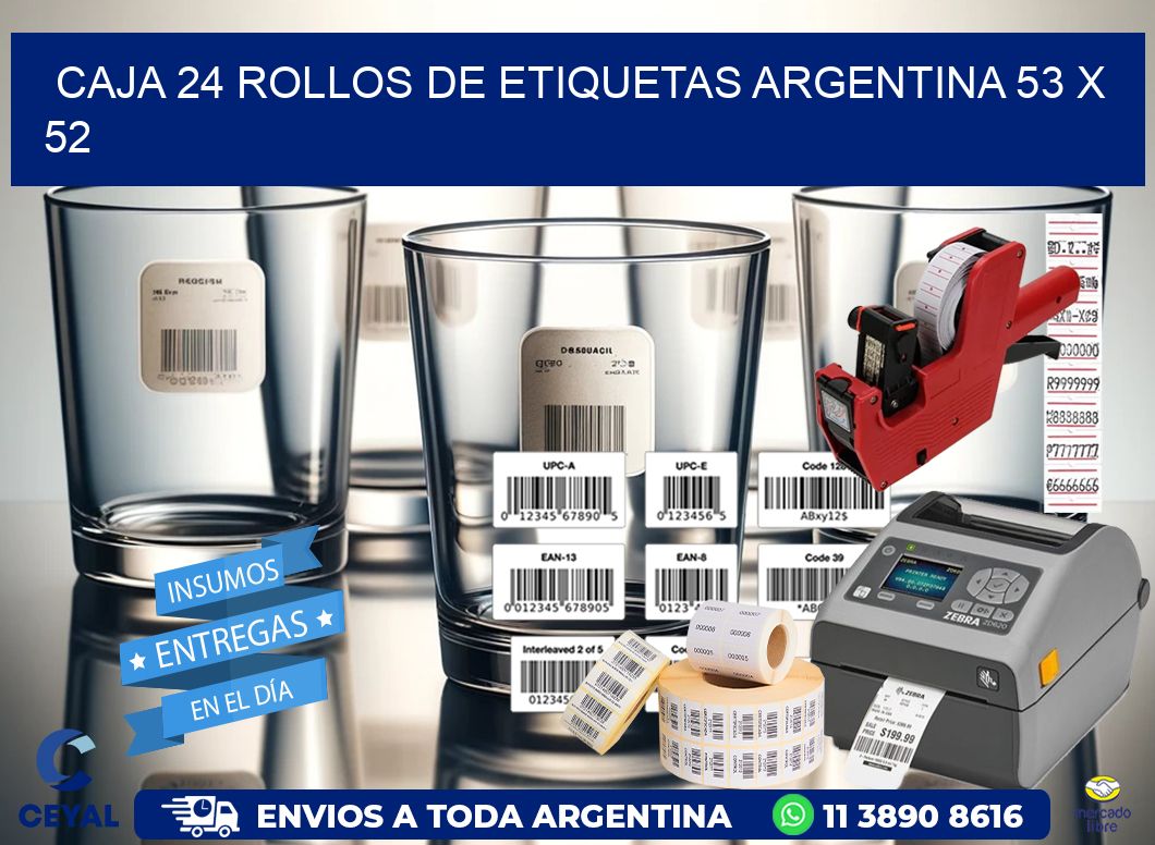 CAJA 24 ROLLOS DE ETIQUETAS ARGENTINA 53 x 52