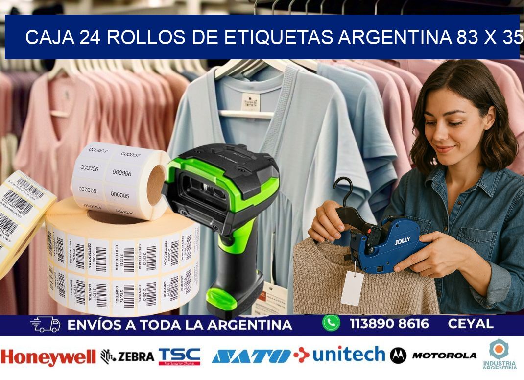 CAJA 24 ROLLOS DE ETIQUETAS ARGENTINA 83 x 35