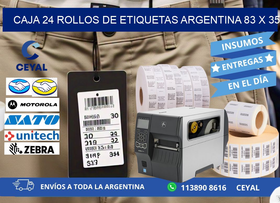 CAJA 24 ROLLOS DE ETIQUETAS ARGENTINA 83 x 35