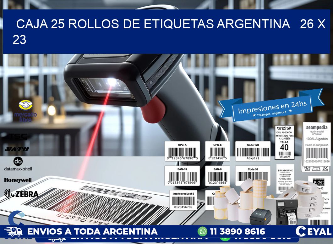 CAJA 25 ROLLOS DE ETIQUETAS ARGENTINA   26 x 23
