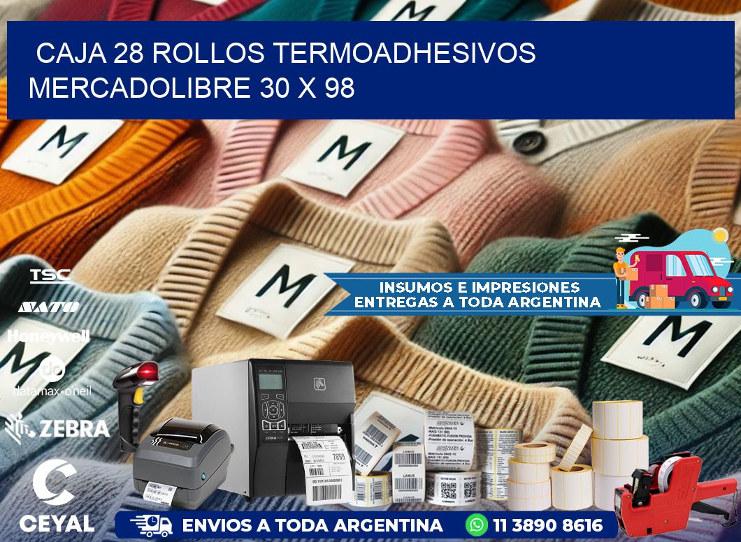 CAJA 28 ROLLOS TERMOADHESIVOS MERCADOLIBRE 30 x 98