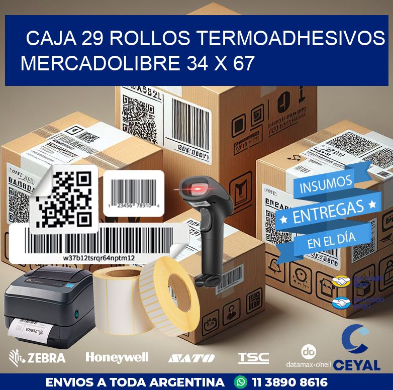 CAJA 29 ROLLOS TERMOADHESIVOS MERCADOLIBRE 34 x 67