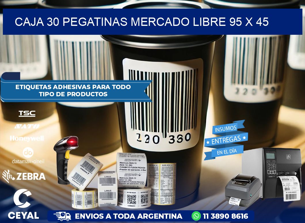 CAJA 30 PEGATINAS MERCADO LIBRE 95 x 45