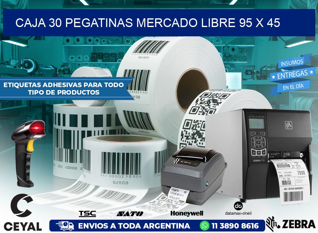 CAJA 30 PEGATINAS MERCADO LIBRE 95 x 45