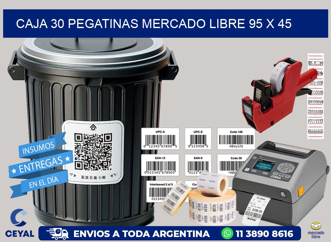 CAJA 30 PEGATINAS MERCADO LIBRE 95 x 45