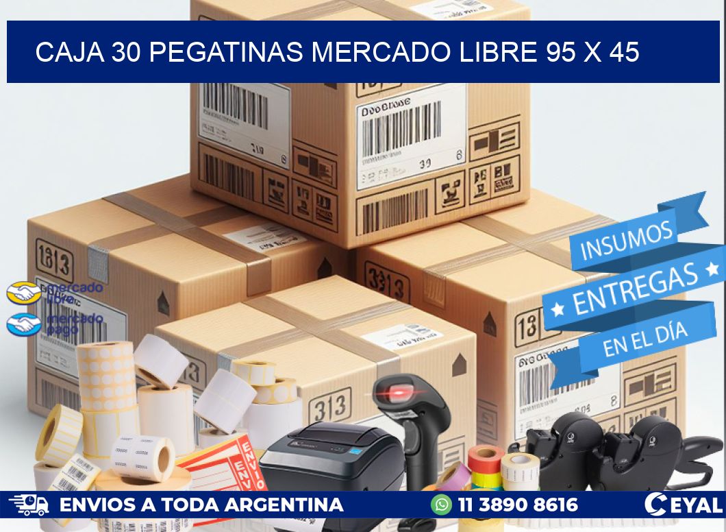 CAJA 30 PEGATINAS MERCADO LIBRE 95 x 45