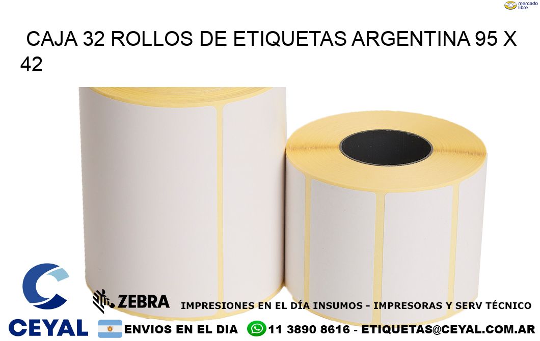 CAJA 32 ROLLOS DE ETIQUETAS ARGENTINA 95 x 42