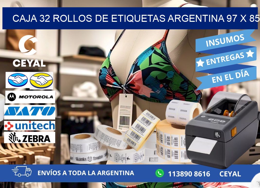 CAJA 32 ROLLOS DE ETIQUETAS ARGENTINA 97 x 85