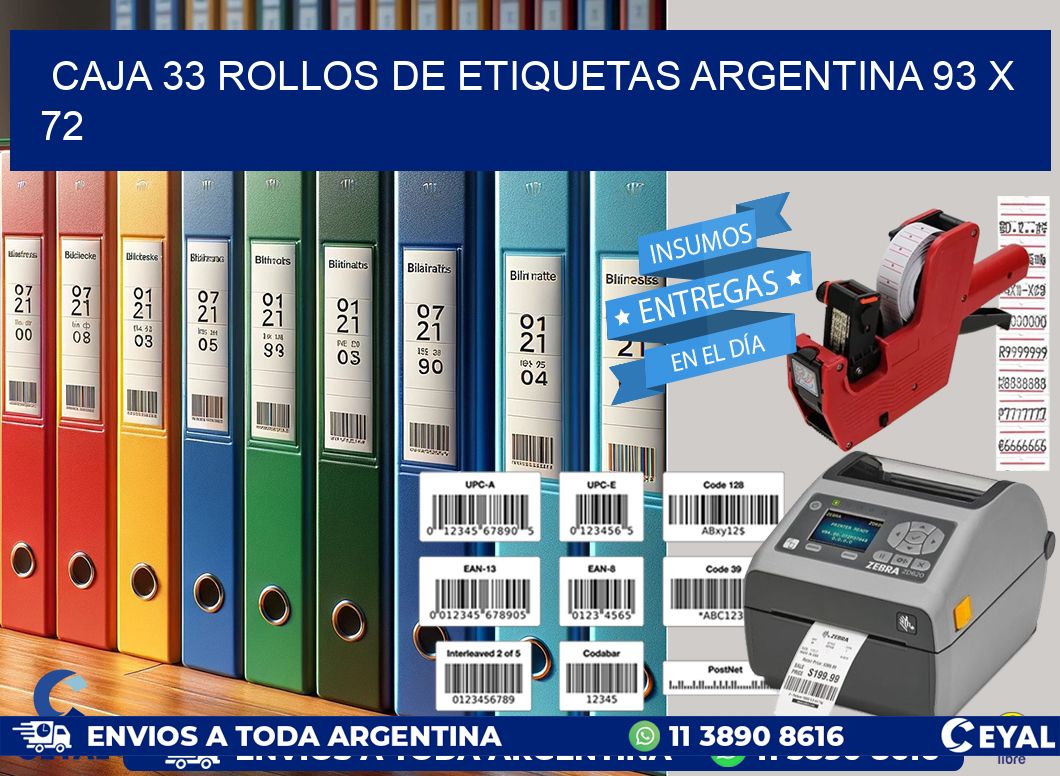 CAJA 33 ROLLOS DE ETIQUETAS ARGENTINA 93 x 72