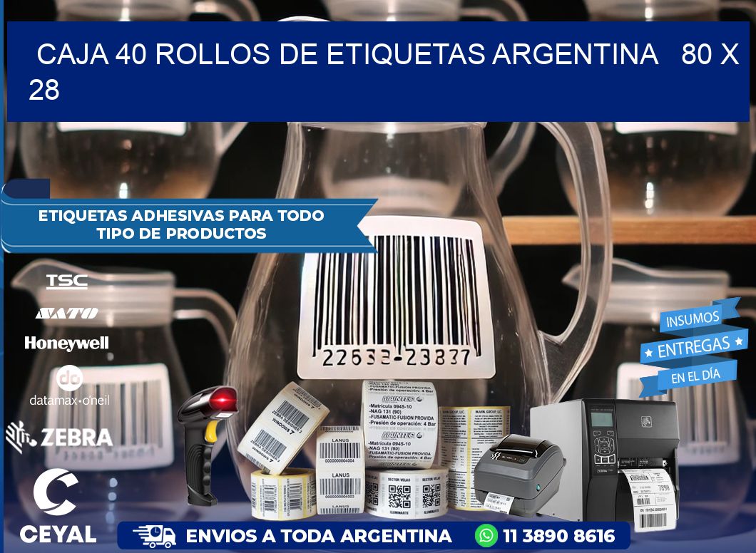 CAJA 40 ROLLOS DE ETIQUETAS ARGENTINA   80 x 28