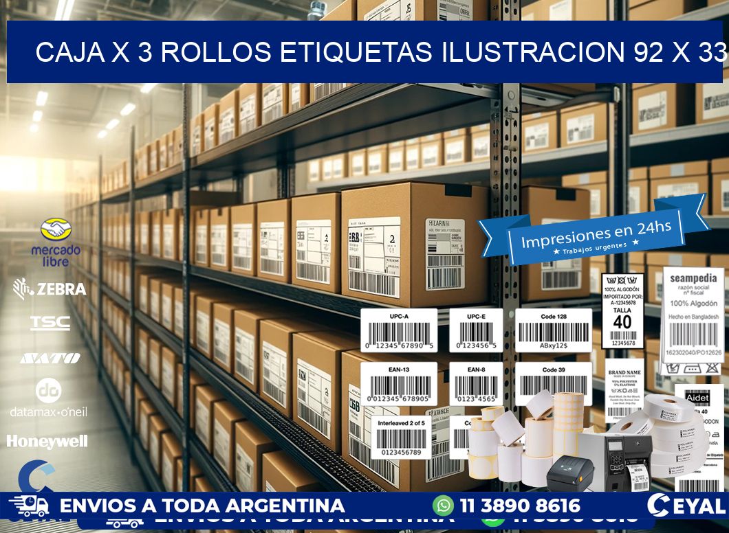 Caja X 3 Rollos Etiquetas Ilustracion 92 x 33