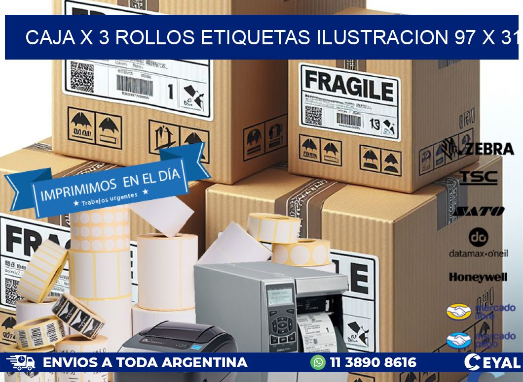 Caja X 3 Rollos Etiquetas Ilustracion 97 x 31