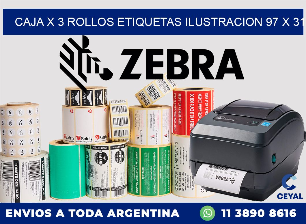 Caja X 3 Rollos Etiquetas Ilustracion 97 x 31