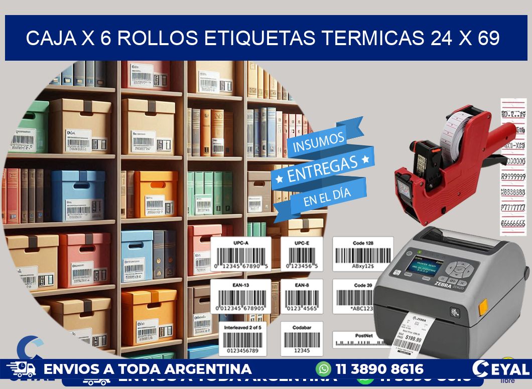 Caja X 6 Rollos Etiquetas termicas 24 x 69