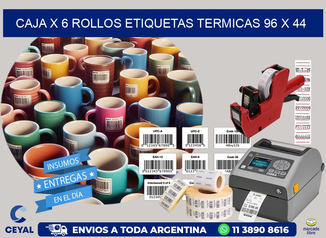 Caja X 6 Rollos Etiquetas termicas 96 x 44