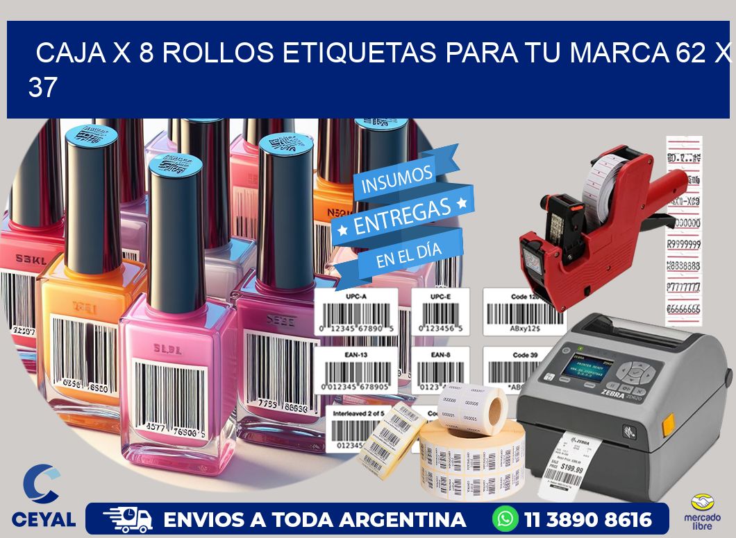 Caja X 8 Rollos Etiquetas para tu marca 62 x 37