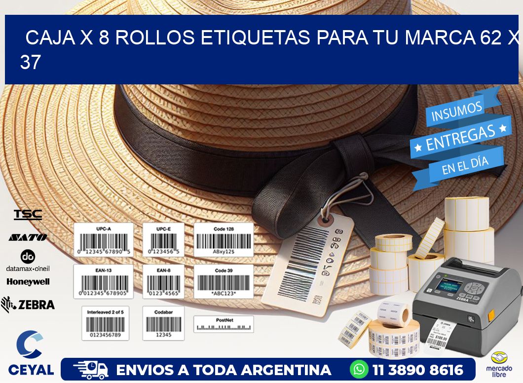 Caja X 8 Rollos Etiquetas para tu marca 62 x 37