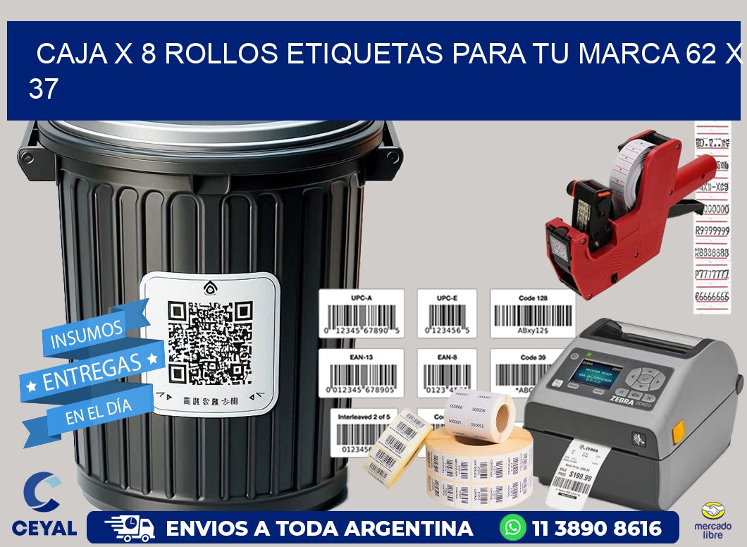 Caja X 8 Rollos Etiquetas para tu marca 62 x 37