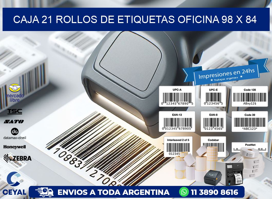 CAJA 21 ROLLOS DE ETIQUETAS OFICINA 98 x 84