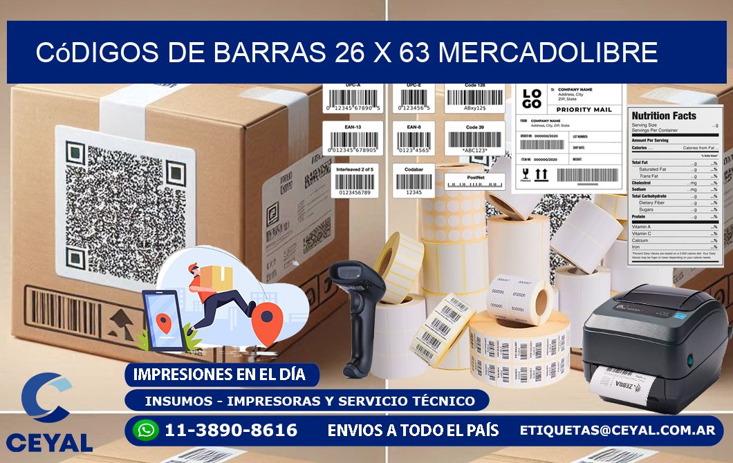 Códigos de Barras 26 x 63 MERCADOLIBRE