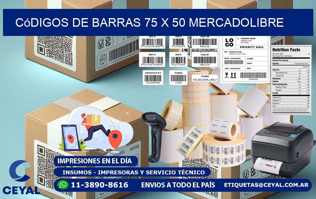 Códigos de Barras 75 x 50 MERCADOLIBRE