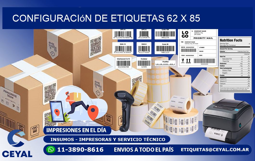 Configuración de etiquetas 62 x 85