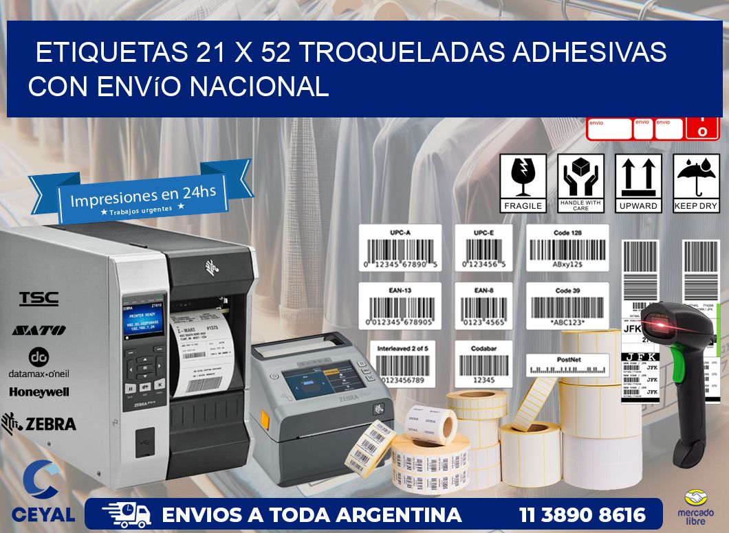 Etiquetas 21 x 52 troqueladas adhesivas con envío nacional