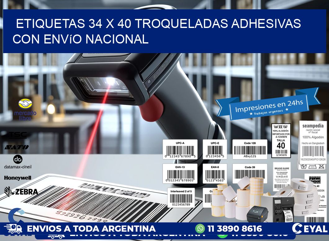 Etiquetas 34 x 40 troqueladas adhesivas con envío nacional