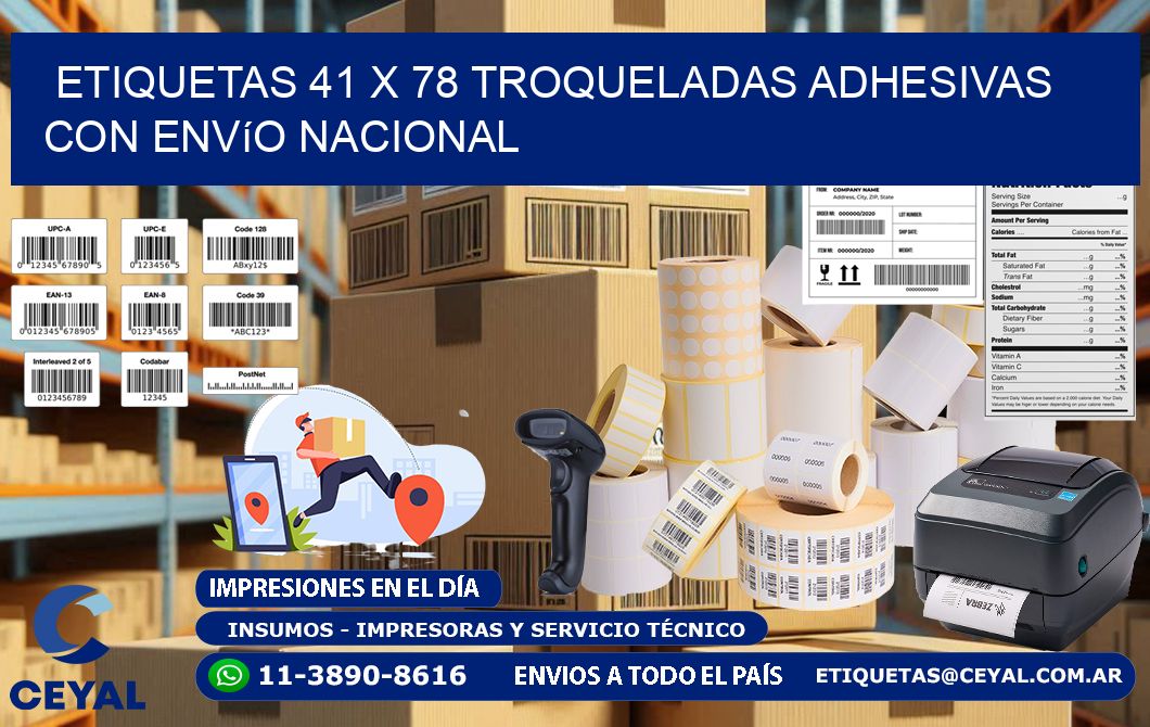 Etiquetas 41 x 78 troqueladas adhesivas con envío nacional