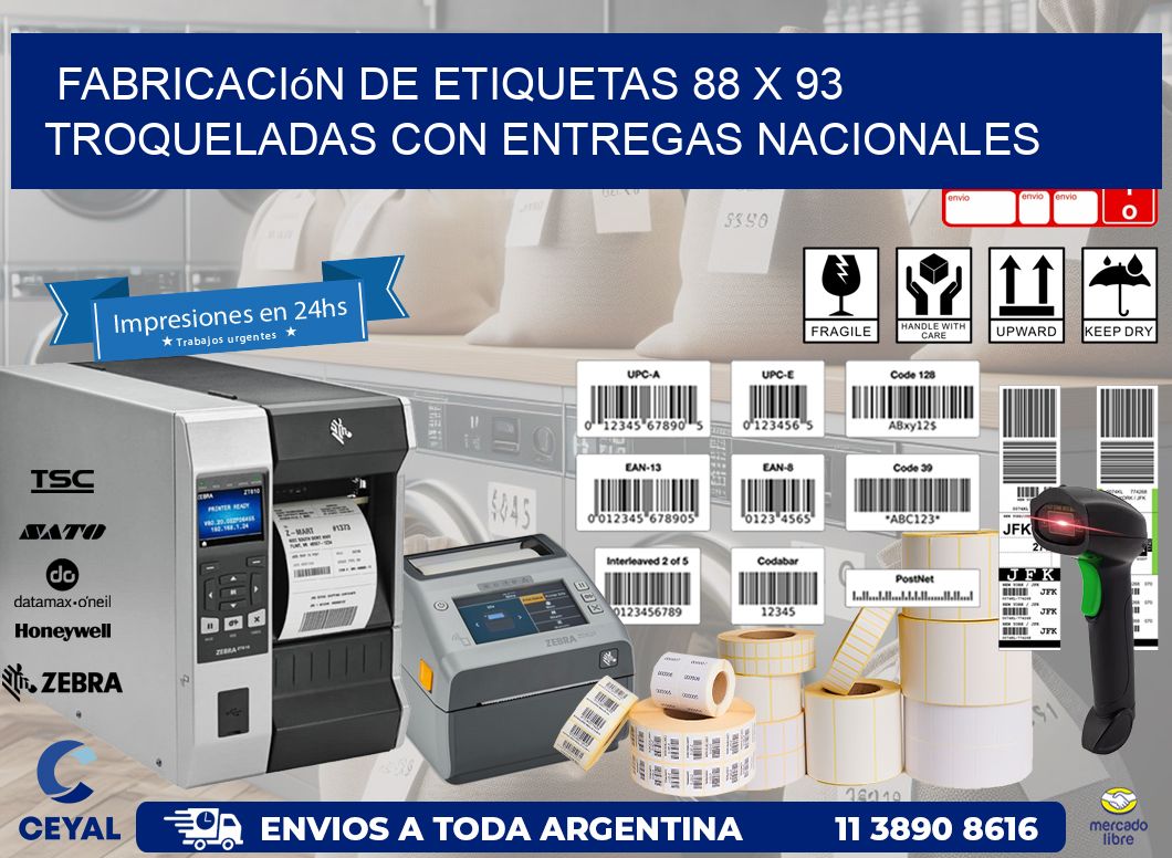 Fabricación de etiquetas 88 x 93 troqueladas con entregas nacionales