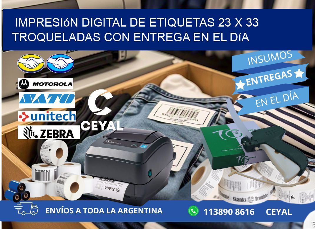 Impresión digital de etiquetas 23 x 33 troqueladas con entrega en el día