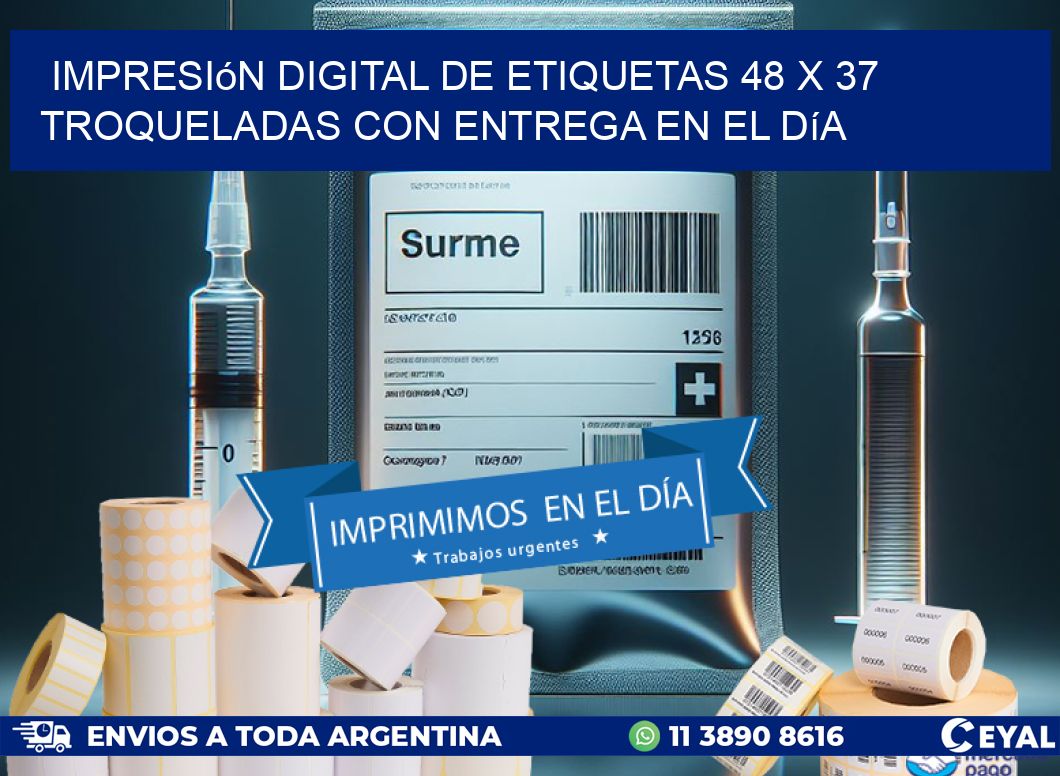 Impresión digital de etiquetas 48 x 37 troqueladas con entrega en el día