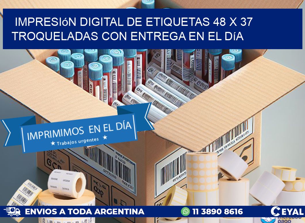 Impresión digital de etiquetas 48 x 37 troqueladas con entrega en el día