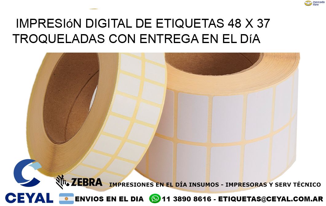 Impresión digital de etiquetas 48 x 37 troqueladas con entrega en el día