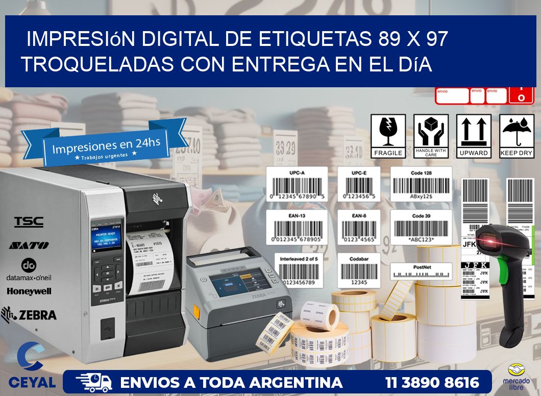 Impresión digital de etiquetas 89 x 97 troqueladas con entrega en el día