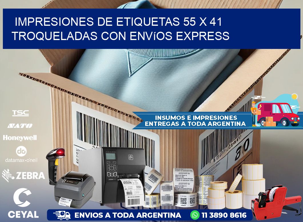 Impresiones de etiquetas 55 x 41 troqueladas con envíos express
