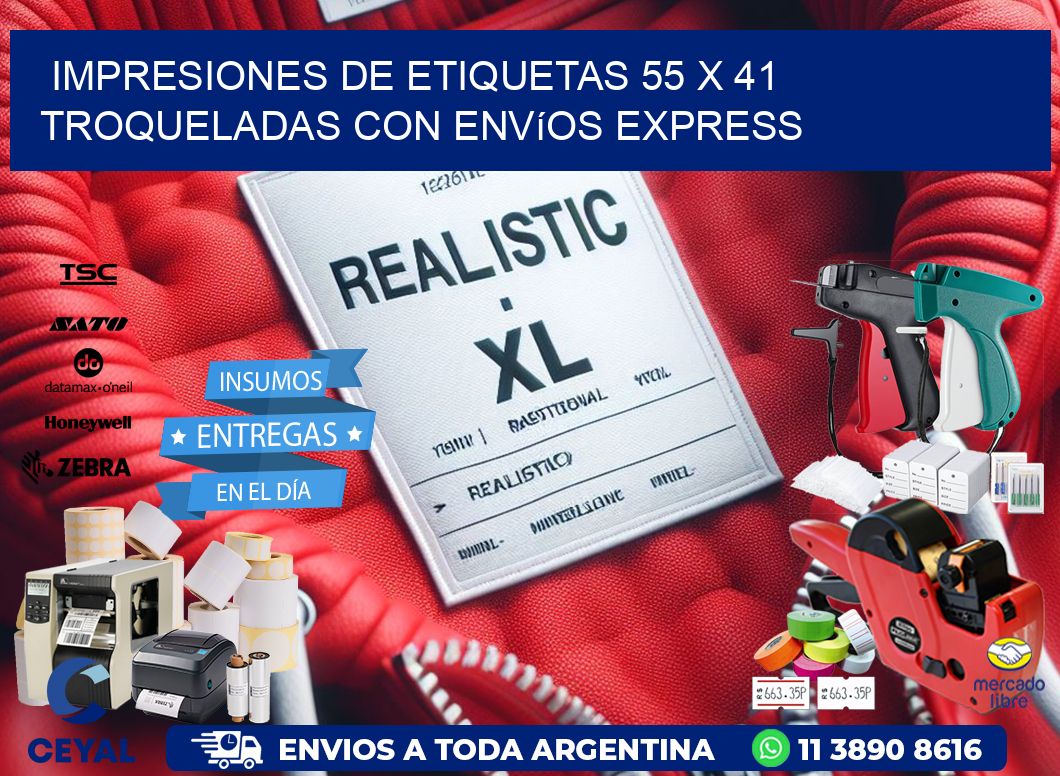 Impresiones de etiquetas 55 x 41 troqueladas con envíos express
