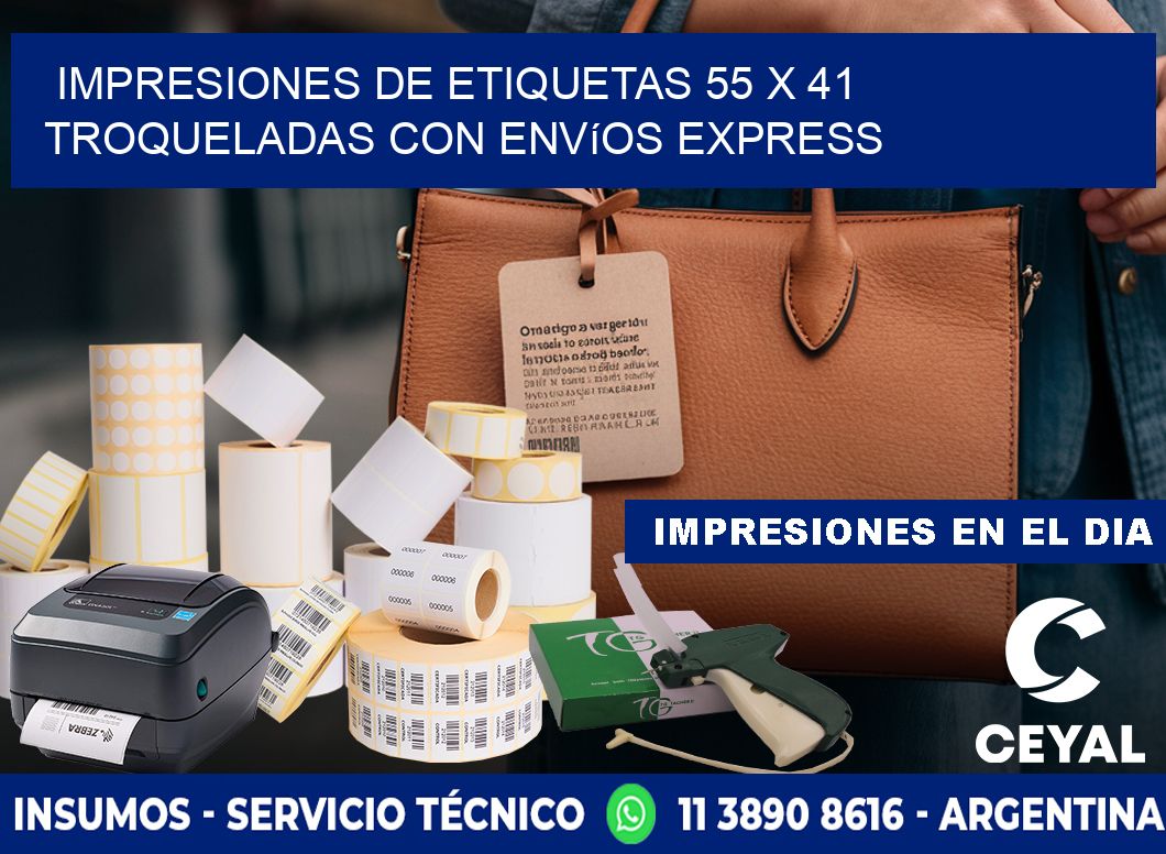 Impresiones de etiquetas 55 x 41 troqueladas con envíos express