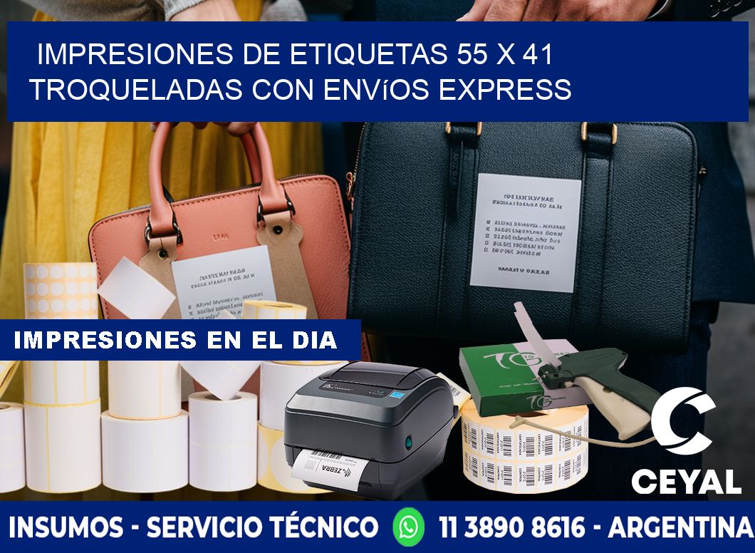 Impresiones de etiquetas 55 x 41 troqueladas con envíos express